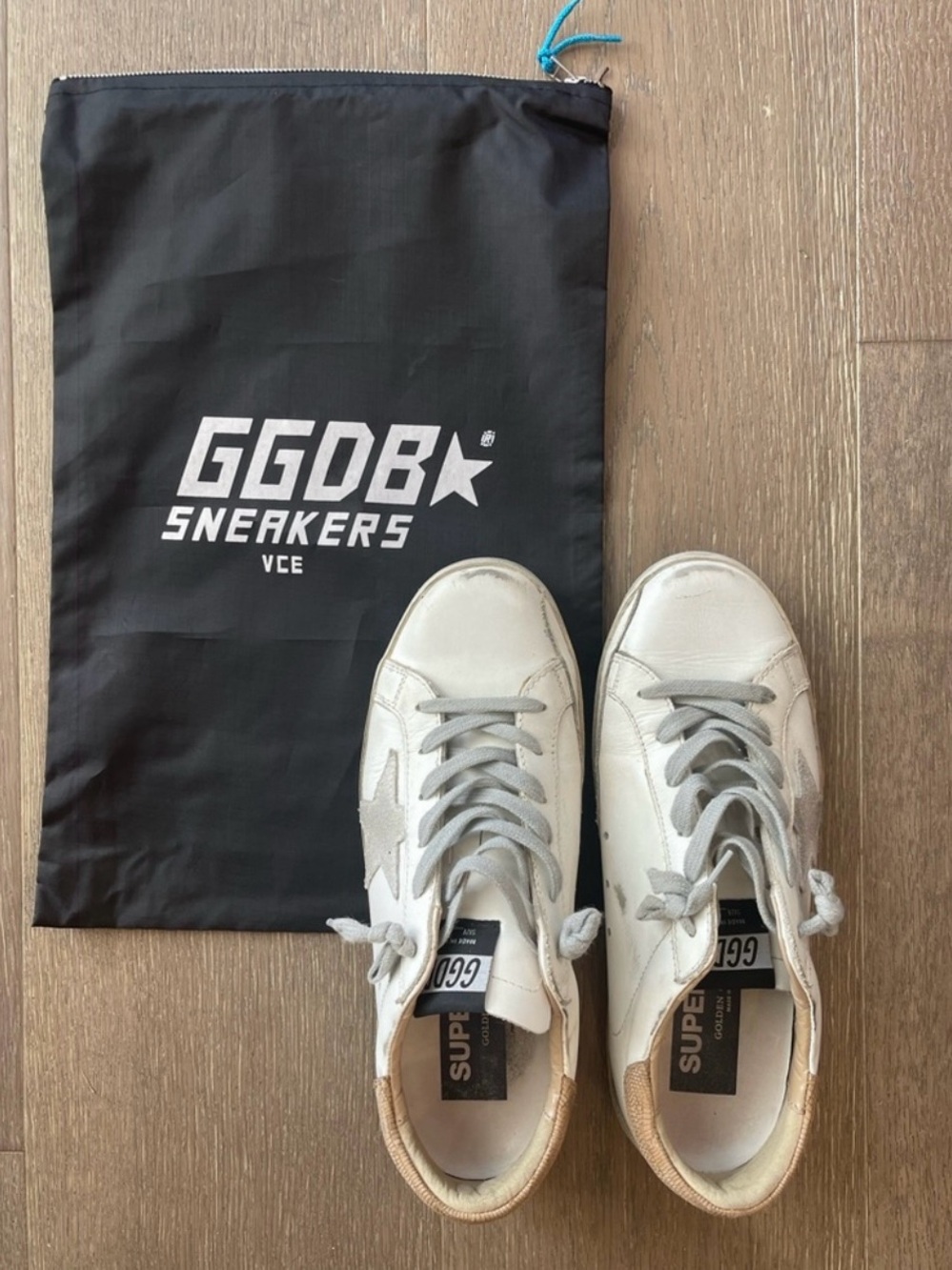 Golden Goose Women’s White Leather Sneakers with Gray Star and Tan Heel - Picture 3 of 6